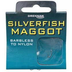 DRENNAN SILVERFISH MAGGOT BARBLESS HOOKS TO NYLON