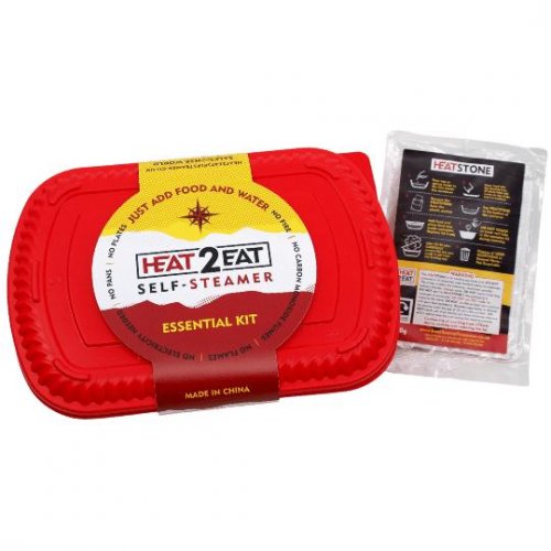 Heat 2 Eat Flameless Ration Self-Steamer with divider Red (medium) with 2 HeatStones